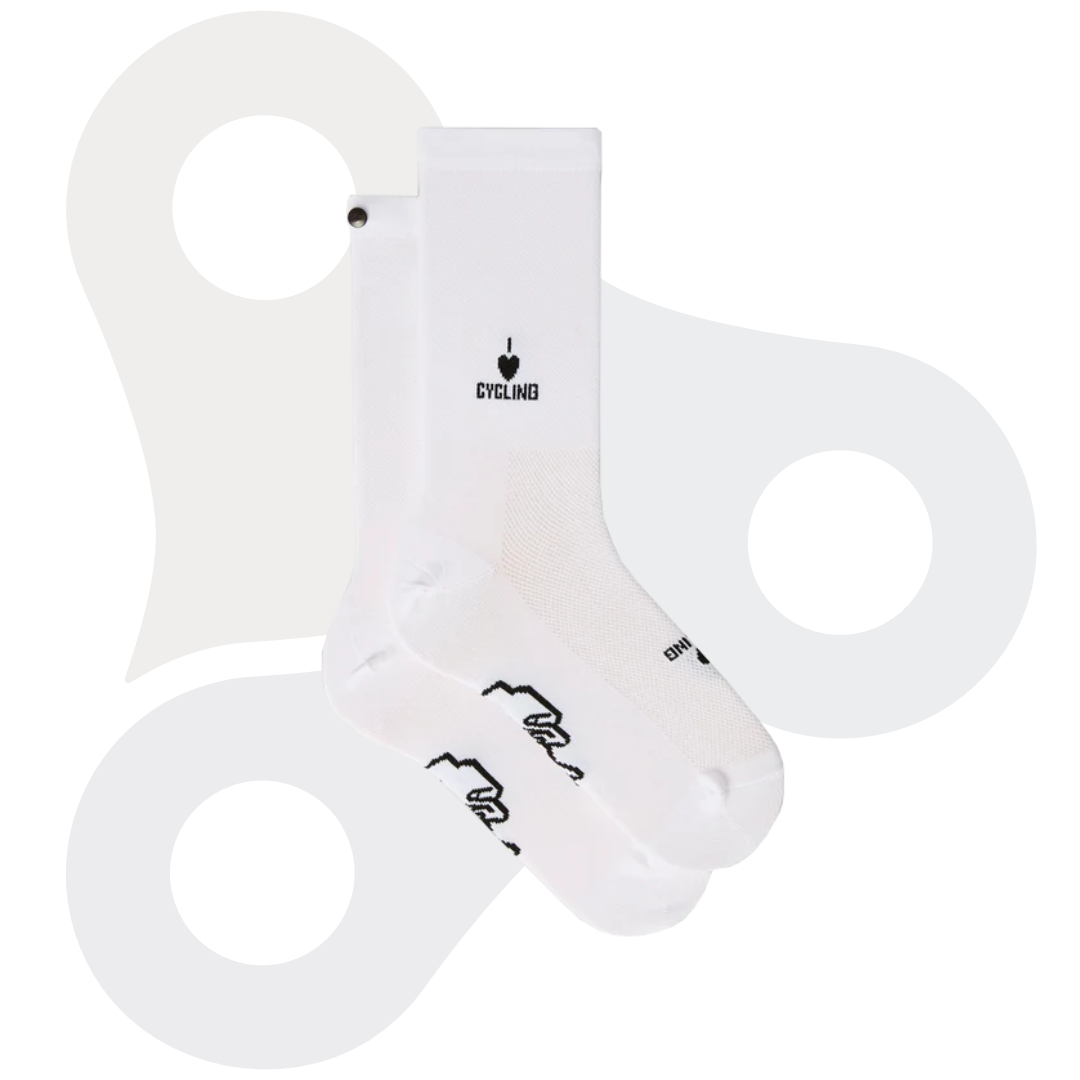 Fingerscrossed Socken in weiß mit Motiv I Love Cycling