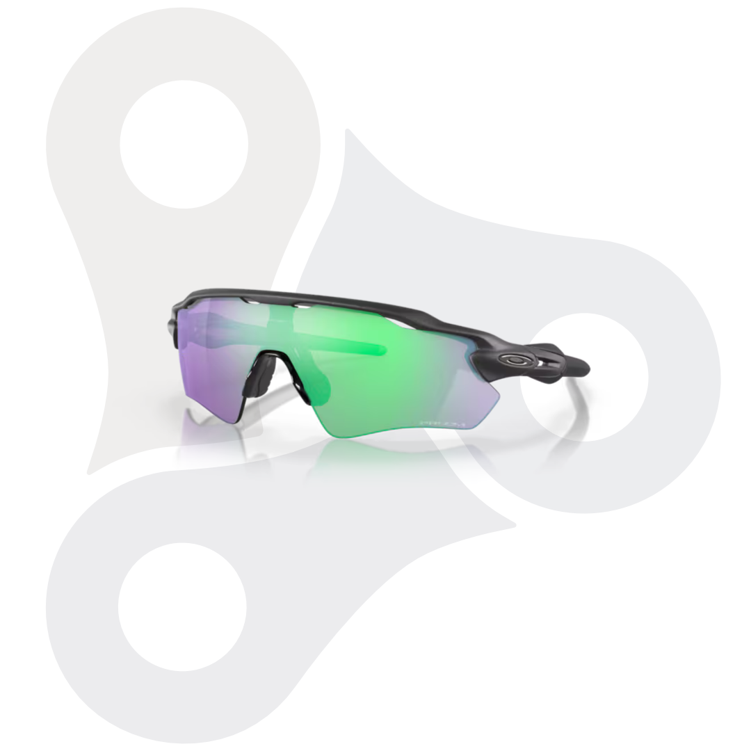 Radar EV Path Sonnenbrille mit Rahmenfarbe Steel (antrazitfarben) und Gläsern in Prizm Road Jade (Jade, grüne und violette Farbtöne im Verlauf)