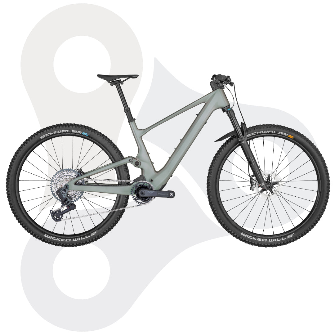 Scott Lumen eRIDE 900 TR Mountainbike Fully in einem sanften Grauton