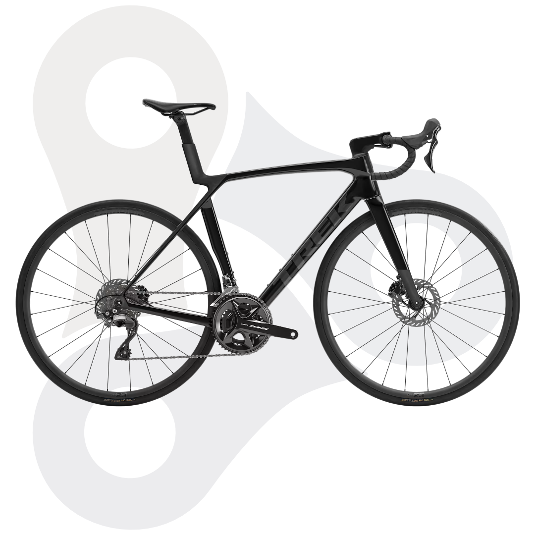 Trek Madone Rennrad in der Farbe Gloss Dark Star (einem glänzenden Schwarzton)