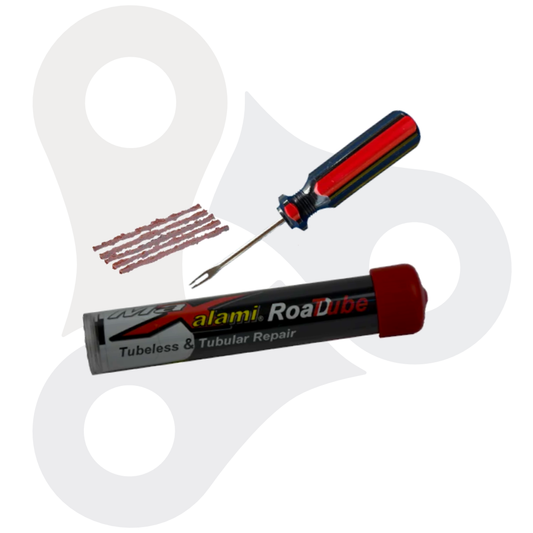 MaXalami "Road Tube" Reparatur Set für schlauchlose Reifen, bestehend aus Einführwerkzeug und 5 Streifen MaXaxanossi inkl. Aufbewahrungsbox