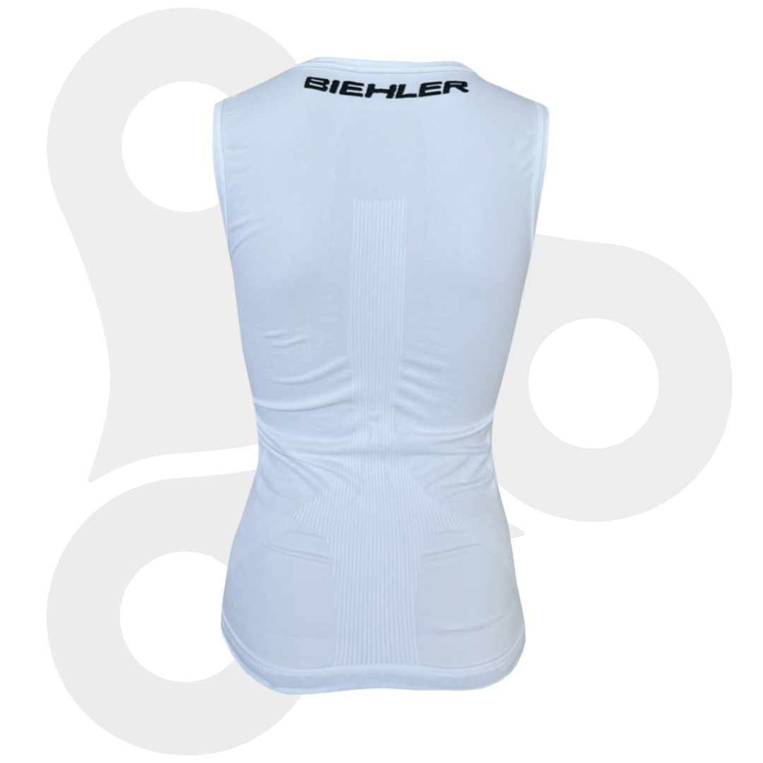 SYN Pro Sleeveless Baselayer in weiß mit schwarzem SYN Schriftzug von hinten