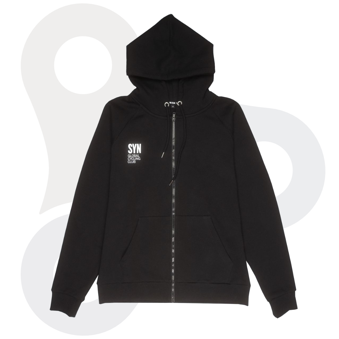 SYN Hooded otton Sweat Jacket in schwarz mit weißen SYN Schriftzug von vorne