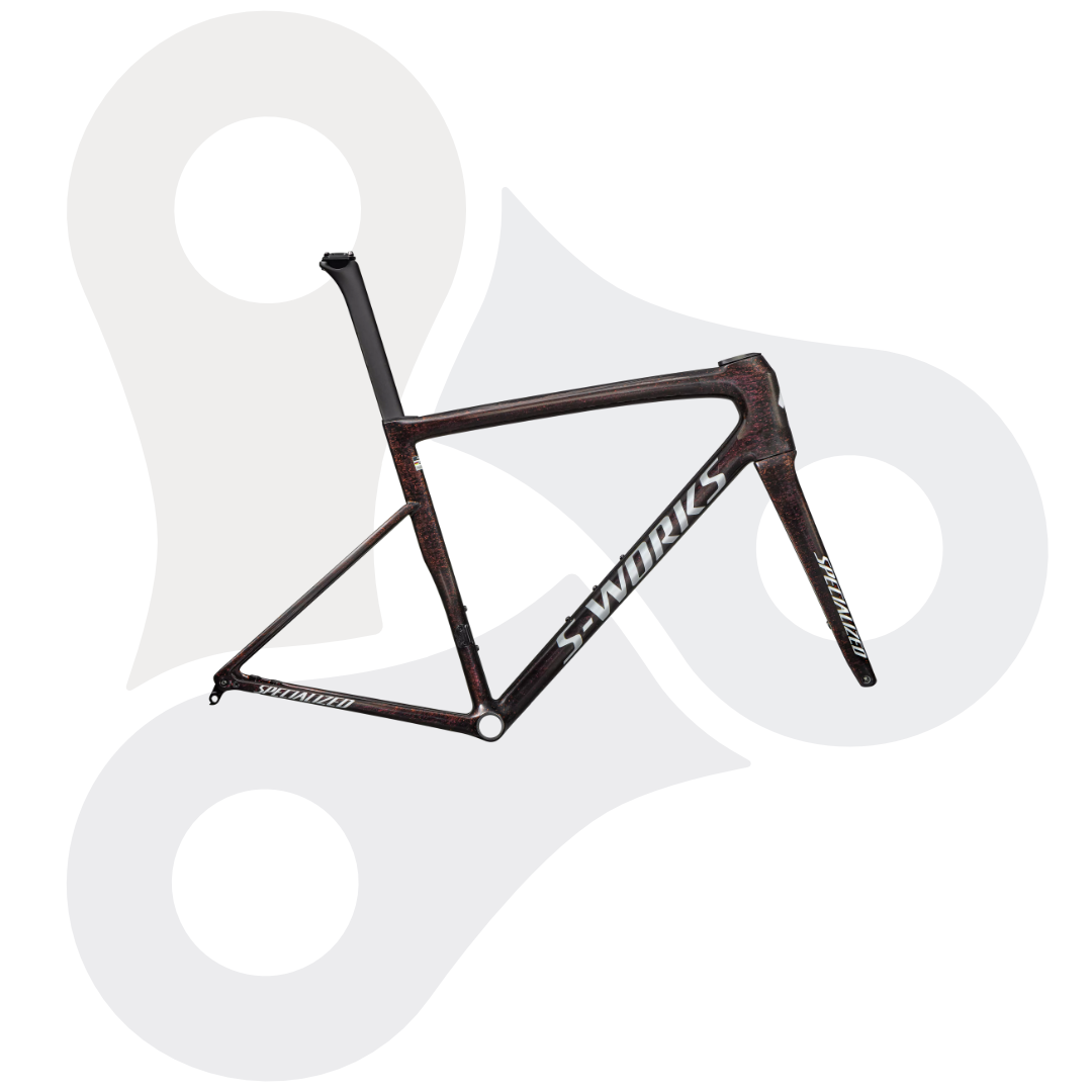S-Works Tarmac SL8 Frameset in der Farbe Gloss Carbon / Red to Gold Blurred Speckle / Metallic White Silver