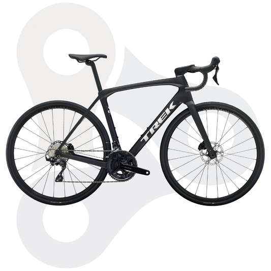 Rennrad Trek Domane SL5 Gen4 in Farbe matte deep smoke mit weißem Trek Schriftzug